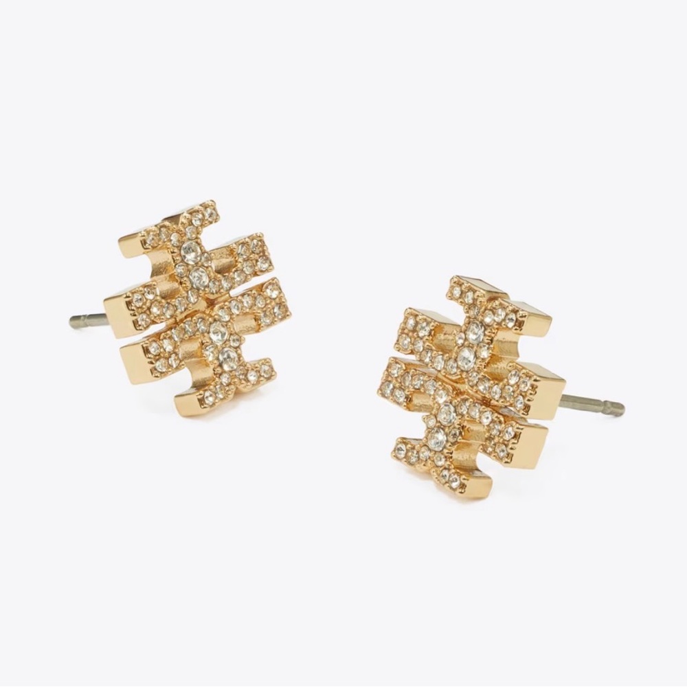 Tory Burch Gold Logo Pavé Stud Earrings